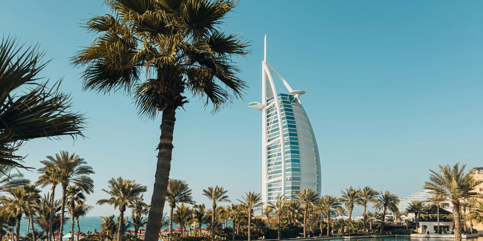 Burj Al Arab beyond the canals of Madinat Jumeirah, Dubai