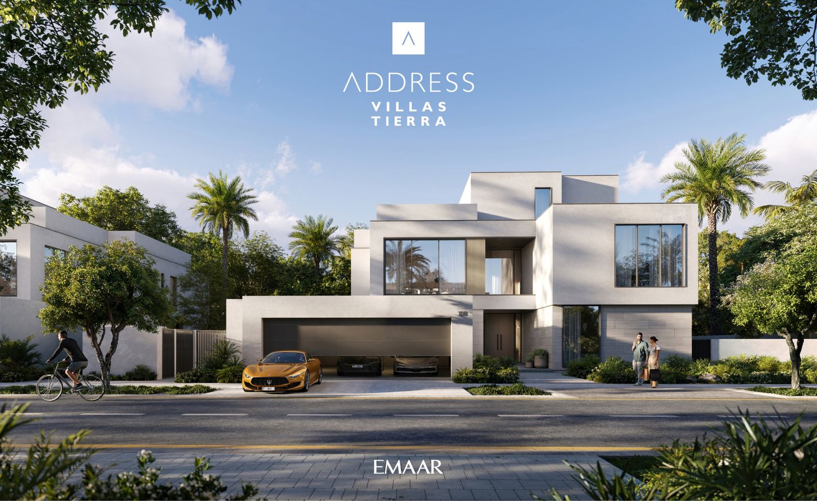 Front of an Address Villas – Tierra villa with a three-car garage at The Oasis, Dubai