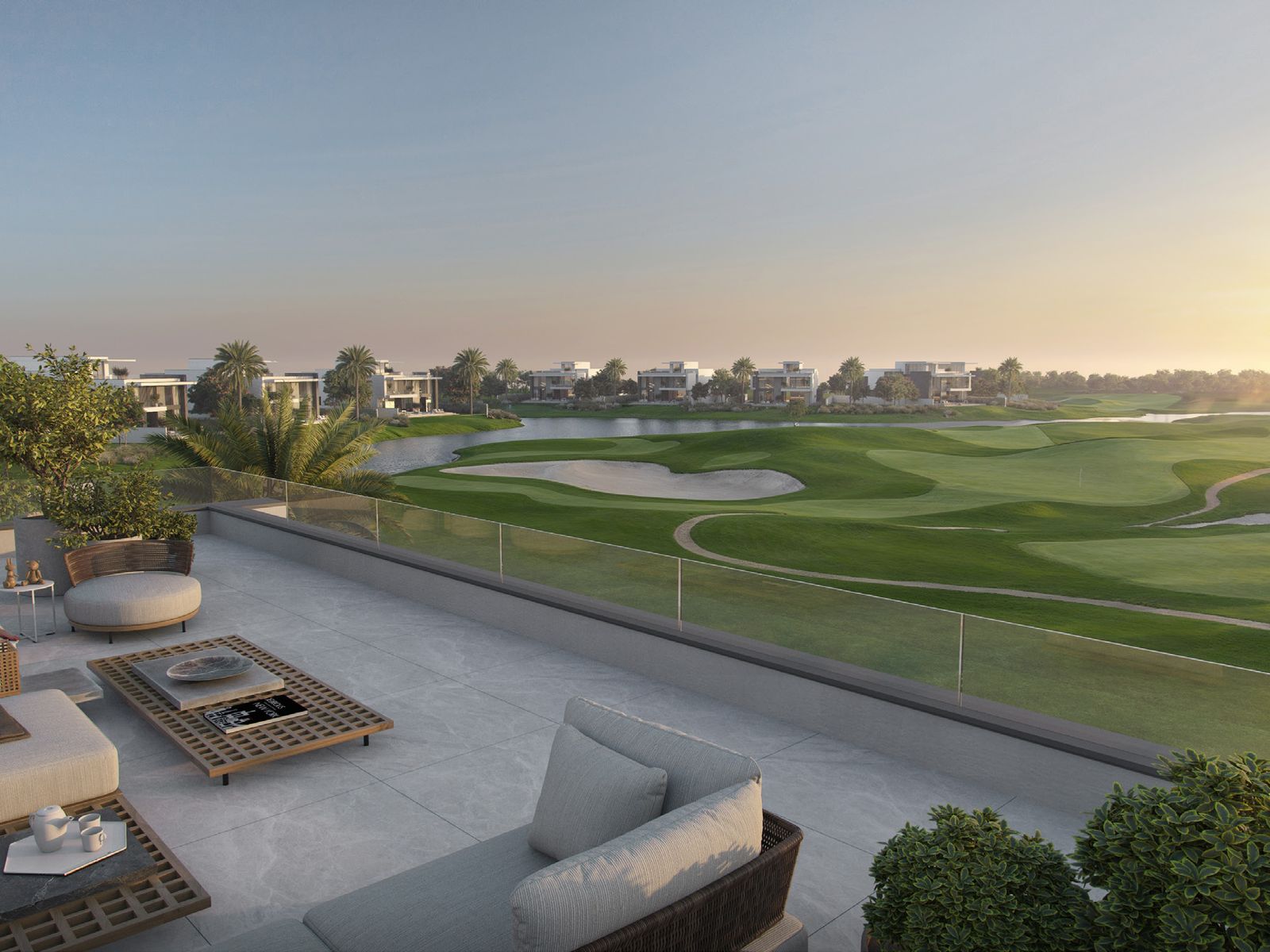 Terrace lounge overlooking the fairway at Cedarwood Estates South