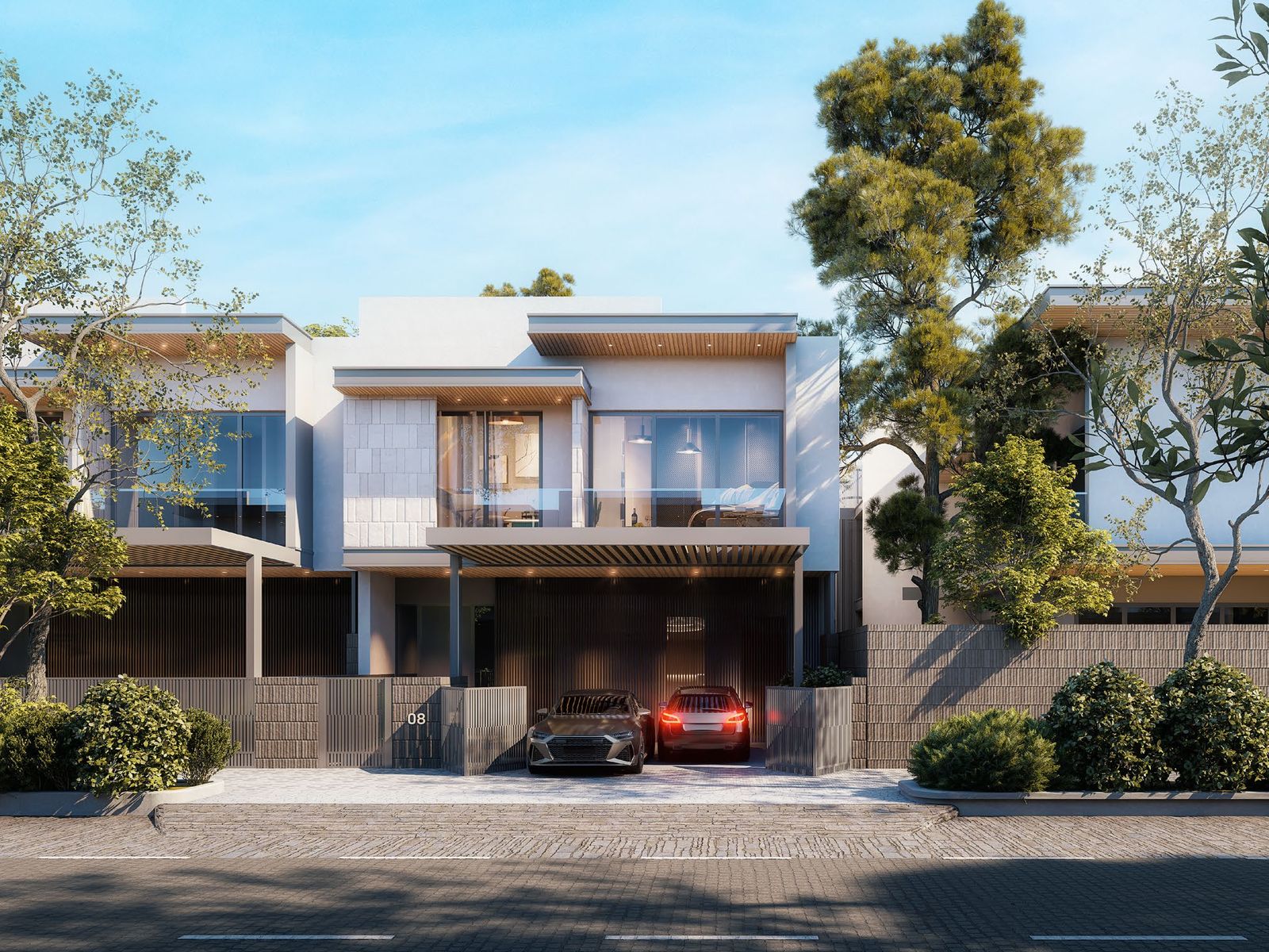 Pinewood Estate Home street frontage with covered parking