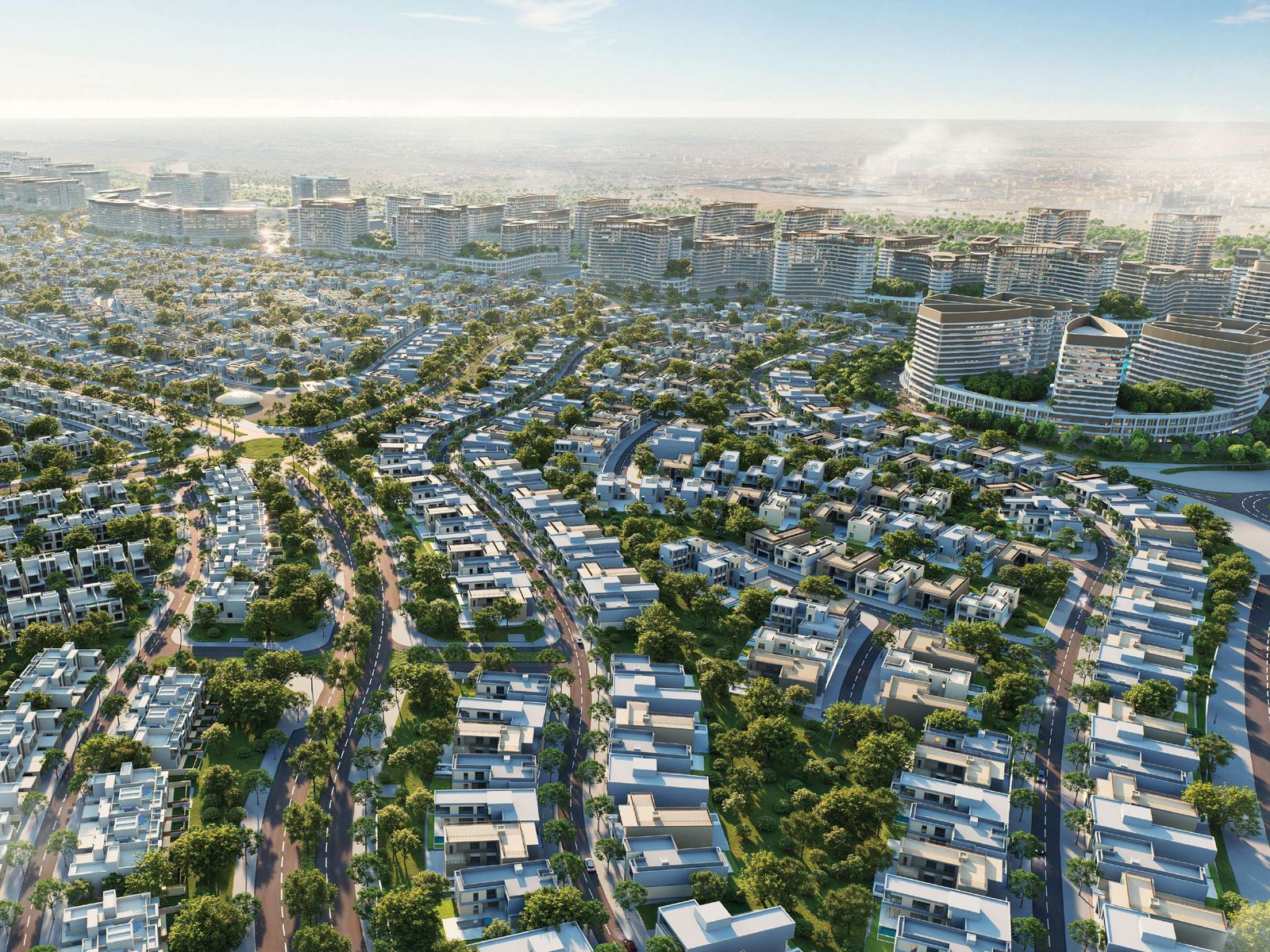 Aerial view of villa neighbourhoods and green corridors at Sobha Sanctuary