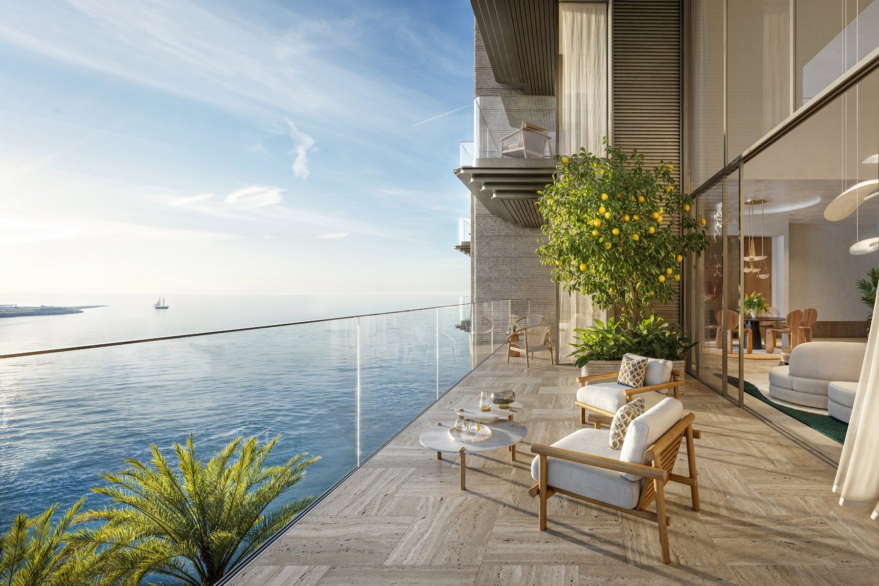 Duplex terrace with a lemon tree, looking out over the sea