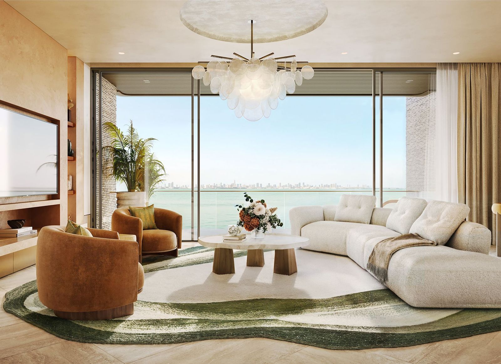 Living room with a sweeping view of the water