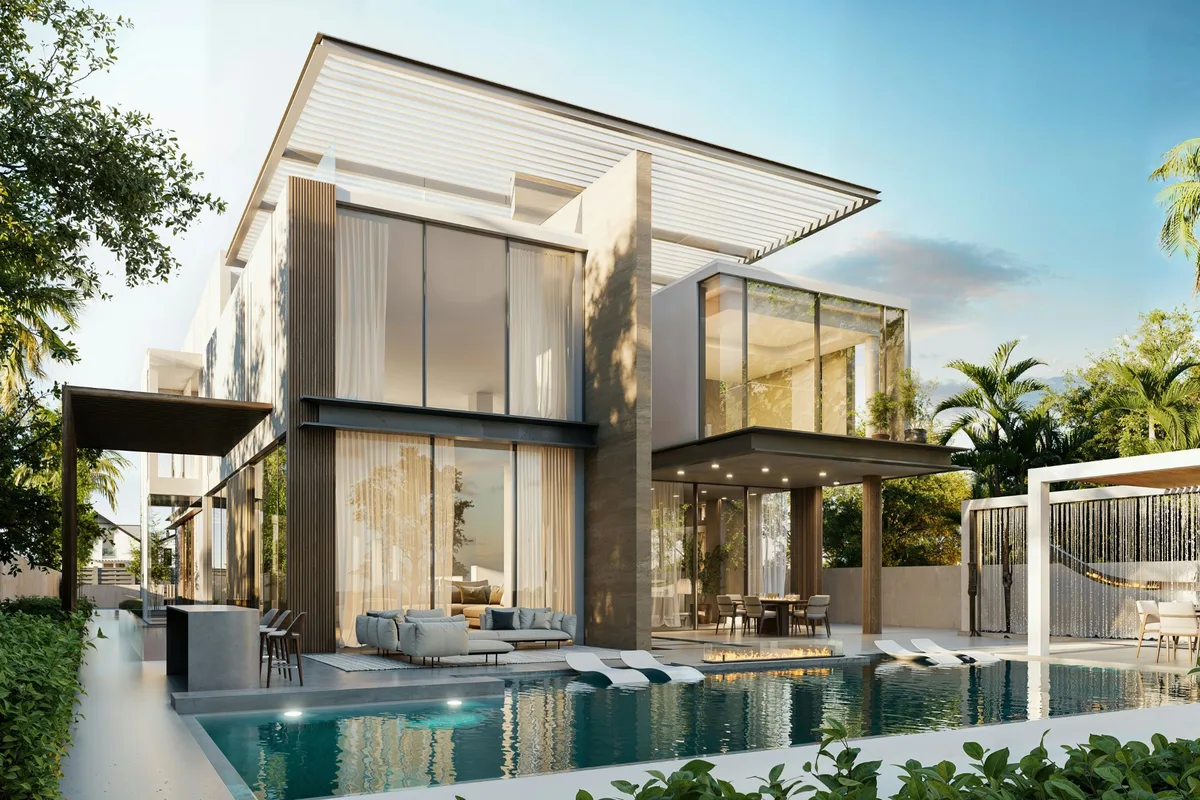 Modern villa with a pool, terrace and landscaped garden