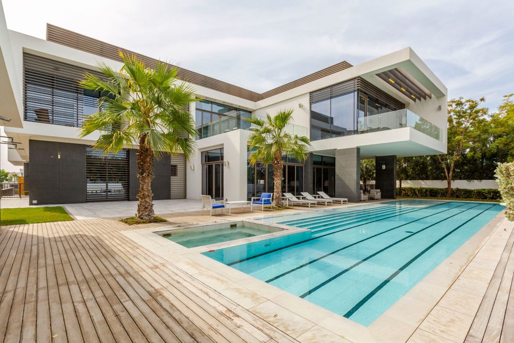 Completed Dubai villa with a swimming pool and terrace